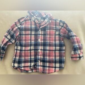 Carter's Baby Boy 9M Plaid Long Sleeve Button-Up Shirt - Pink/Blue/White EUC